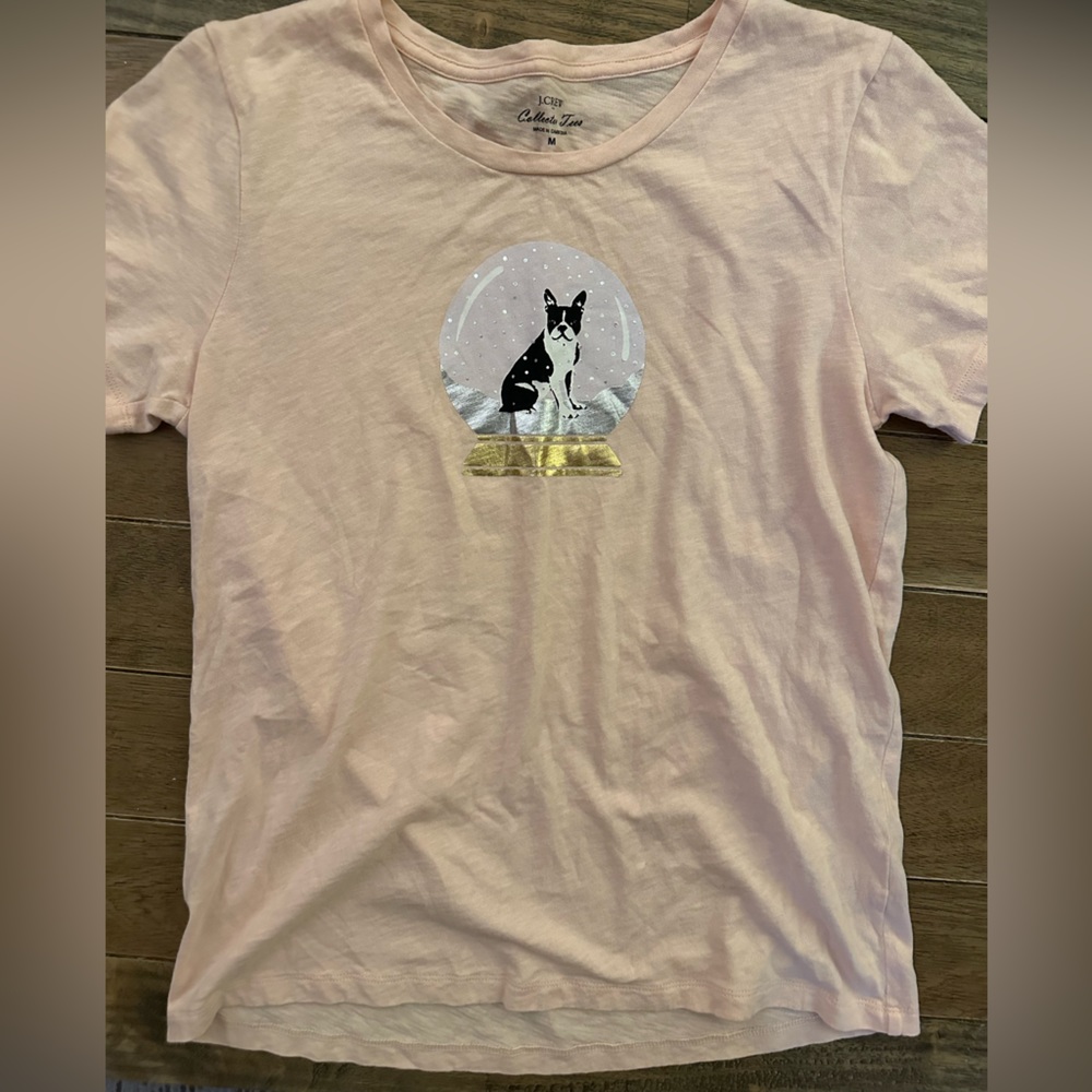 J crew collector t shirt French bulldog/Boston terrier snow globe